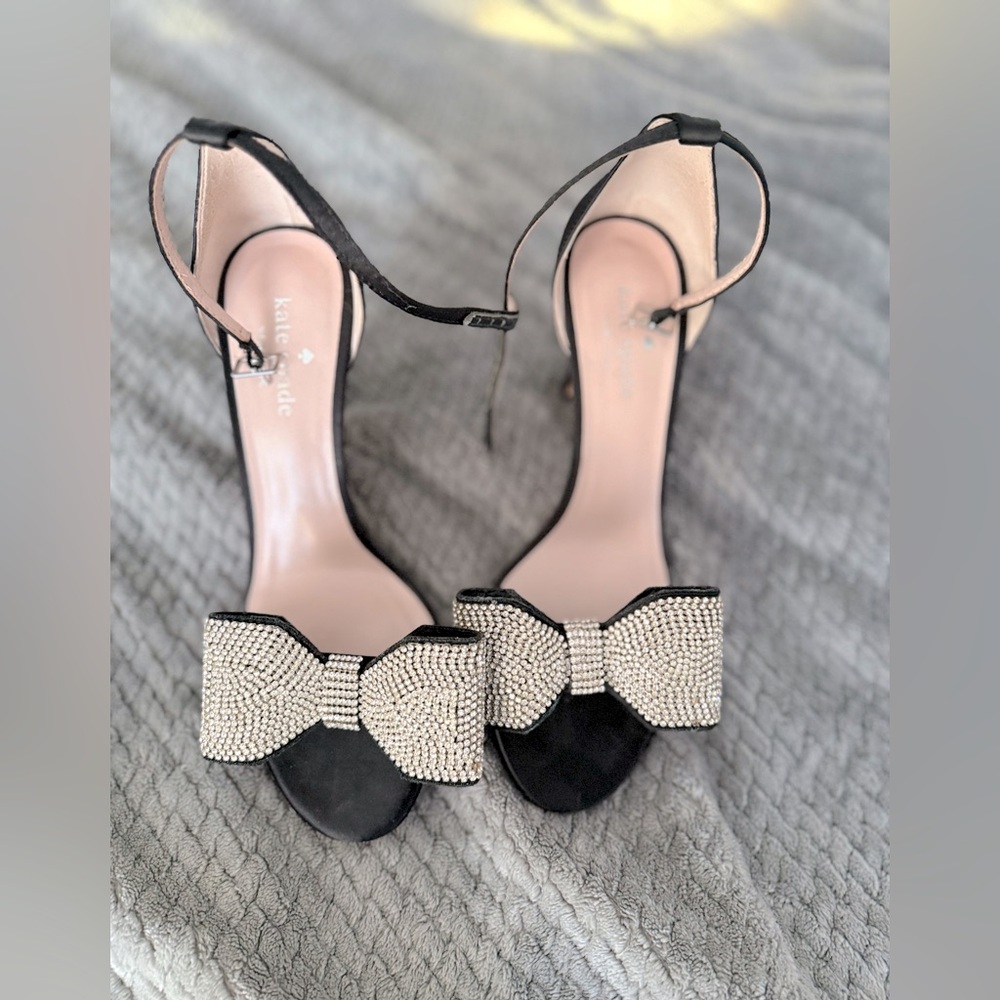 Kate Spade satin heels with crystal bow